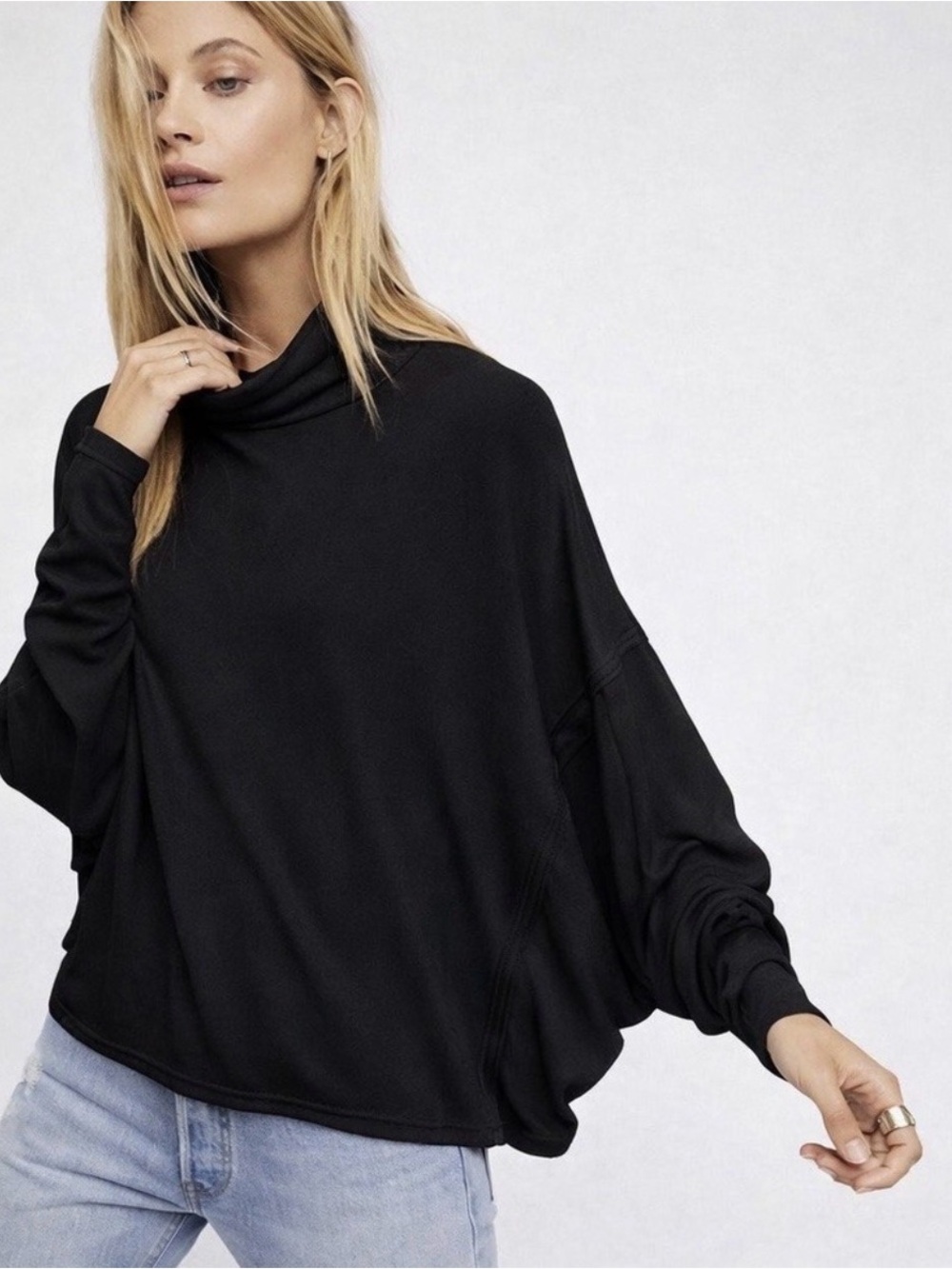 Free People - We The Free Alameda Oversized Turtleneck Dropped Sleeve Blouse Med